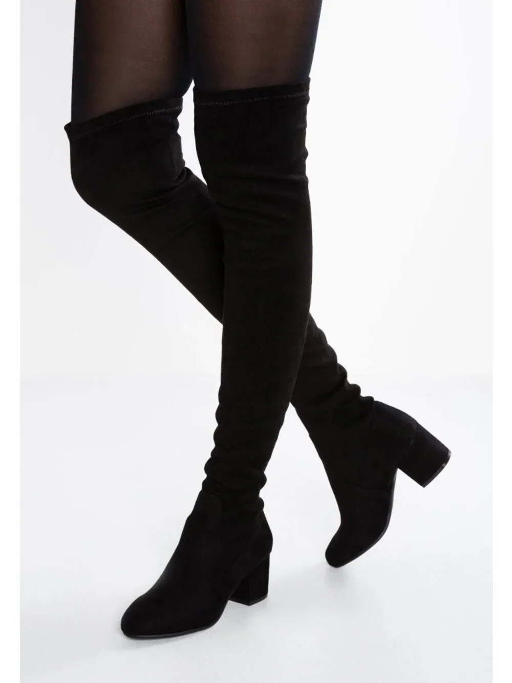 Steve Madden Womens Isaac Black Faux Suede Over the Knee Boots Block Heel size 6